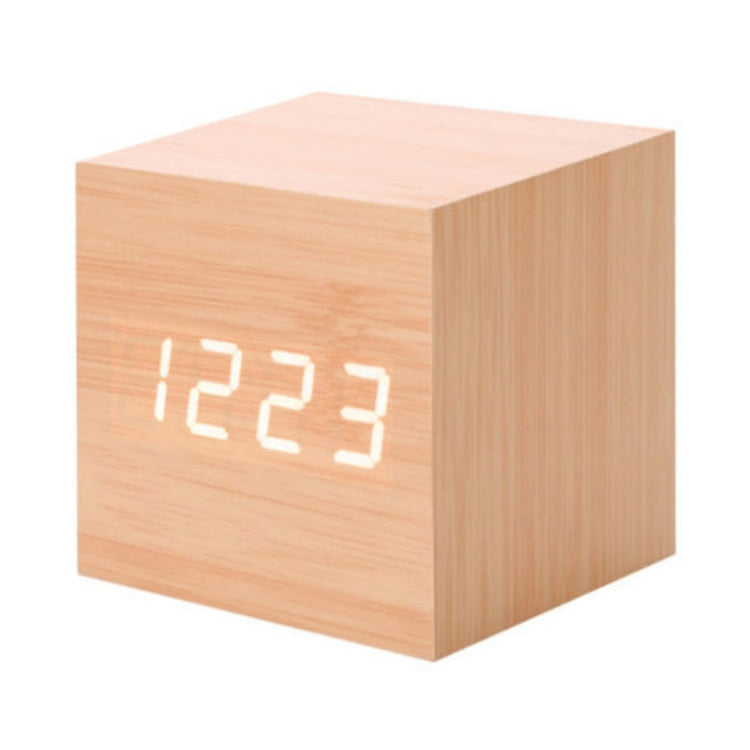 Multicolor Sounds Control Wooden Clock Modern Digital LED Desk Alarm Clock Thermometer Timer Wooden White - Alarm Clocks by PMC Jewellery | Online Shopping South Africa | PMC Jewellery