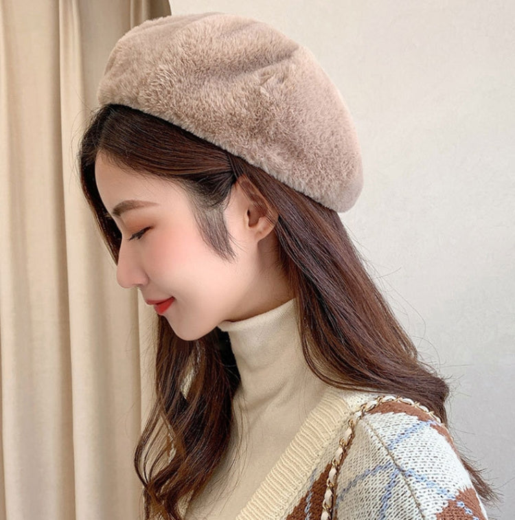 Autumn and Winter Beret Ladies Hats Plush Warmth Retro Painter Hat, Size: Adjustable(Light Gray) - Peaked Cap by PMC Jewellery | Online Shopping South Africa | PMC Jewellery