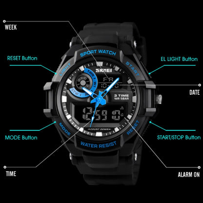 SKMEI 1357 Mens Multifunctional Sports Digital Watch Student Waterproof Watch(Blue) - Leather Strap Watches by SKMEI | Online Shopping South Africa | PMC Jewellery | Buy Now Pay Later Mobicred