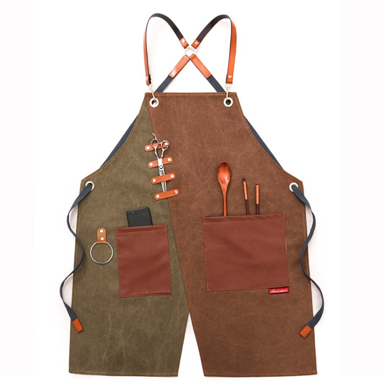 Denim Apron Barber Milk Tea Shop Waiter Overalls(Green-yellow Hook Strap) - Aprons & Caps by PMC Jewellery | Online Shopping South Africa | PMC Jewellery