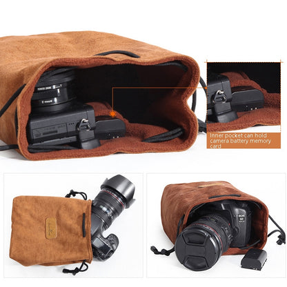 S.C.COTTON Liner Shockproof Digital Protection Portable SLR Lens Bag Micro Single Camera Bag Round Brown S - Lens Bag by S.C.COTTON | Online Shopping South Africa | PMC Jewellery