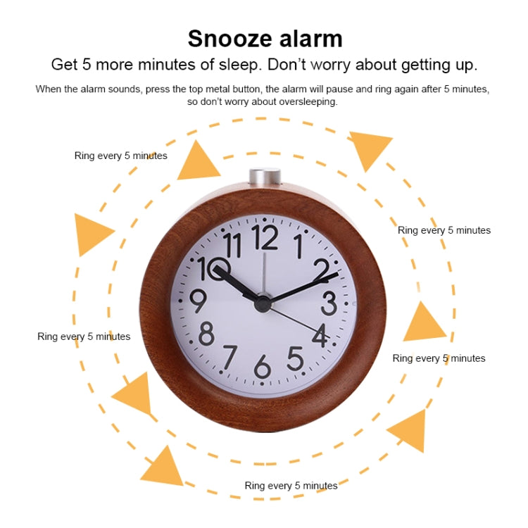 Solid Wood Silent Snooze Alarm Clock with Pointer(Round Dark) - Alarm Clocks by PMC Jewellery | Online Shopping South Africa | PMC Jewellery