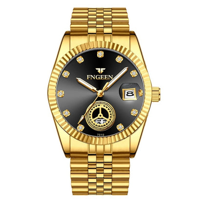 FNGEEN 7010 Middle-Aged and Elderly Men Luminous Calendar Quartz Watch(All Gold Black Sueface) - Metal Strap Watches by FNGEEN | Online Shopping South Africa | PMC Jewellery | Buy Now Pay Later Mobicred