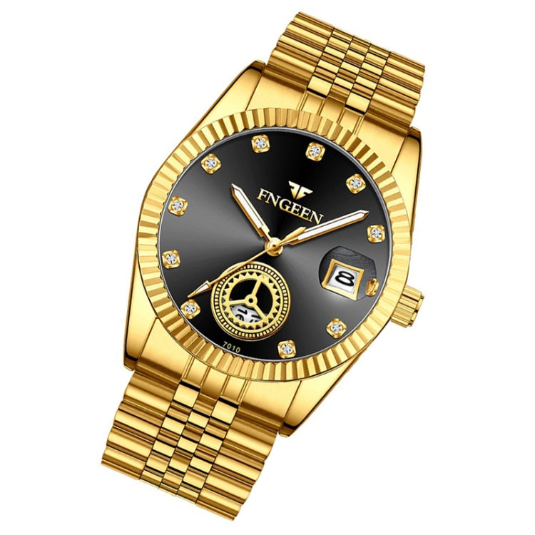 FNGEEN 7010 Middle-Aged and Elderly Men Luminous Calendar Quartz Watch(All Gold Black Sueface) - Metal Strap Watches by FNGEEN | Online Shopping South Africa | PMC Jewellery | Buy Now Pay Later Mobicred