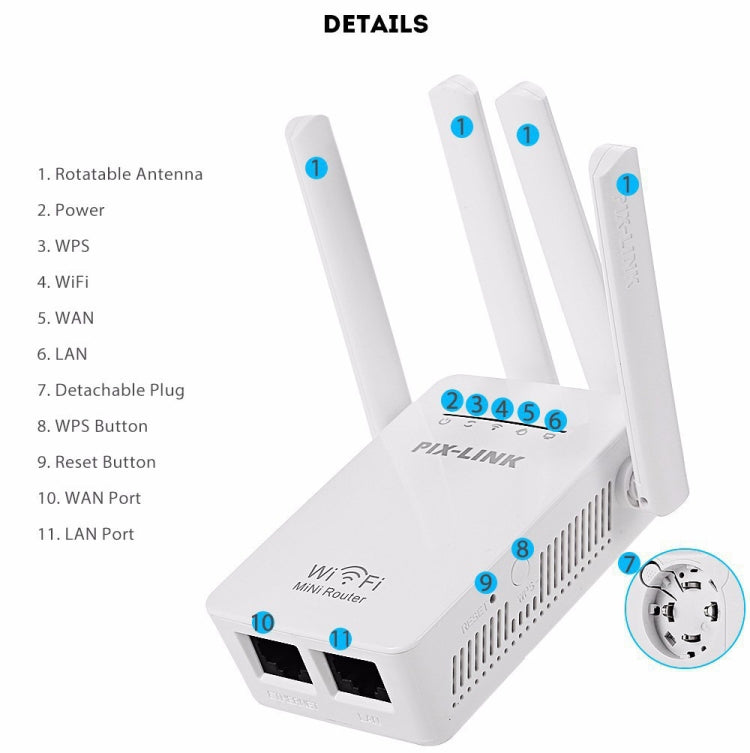 PIX-LINK LV-WR09 300Mbps WiFi Range Extender Repeater Mini Router(AU Plug) - Wireless Routers by PMC Jewellery | Online Shopping South Africa | PMC Jewellery