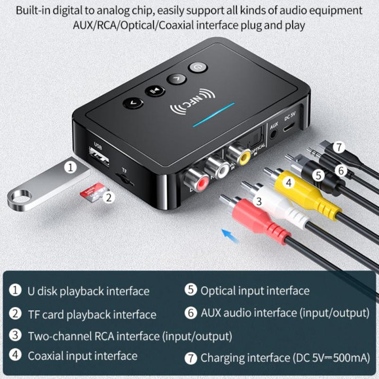 M6 NFC Bluetooth 5.0 Receiver & Transmitter & FM 3 In 1 Adapter(Black) - Audio Receiver Transmitter by PMC TechLife | Online Shopping South Africa | PMC TechLife
