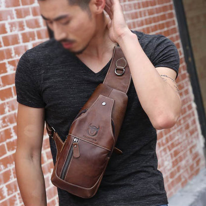 BULL CAPTAIN 019 Retro Men Leather Crossbody Shoulder Bag First-Layer Cowhide Chest Bag, Colour: Gray Brown - Single-shoulder Bags by BULL CAPTAIN | Online Shopping South Africa | PMC Jewellery | Buy Now Pay Later Mobicred