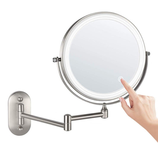 8 Inch Wall-Mounted Double-Sided Makeup Mirror LED Three-Tone Light Bathroom Mirror, Colour: USB Charging Matte Nickel Color(Triple Magnification) - Mirror by PMC Jewellery | Online Shopping South Africa | PMC Jewellery