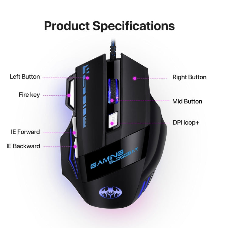 GAMING BLOODBAT GM02 7 Keys USB Wired Optoelectronics Game Mouse Digital Respiratory Lights Mouse - free shipping - PMC TechLife - Order now!