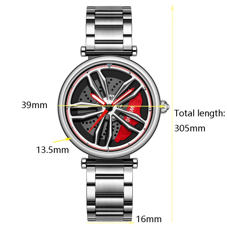 SANDA P1074 Cool Couple Steel Band Quartz Watch Wheel Series Dial Ladies Watch(Silver Red) - Metal Strap Watches by SANDA | Online Shopping South Africa | PMC Jewellery | Buy Now Pay Later Mobicred