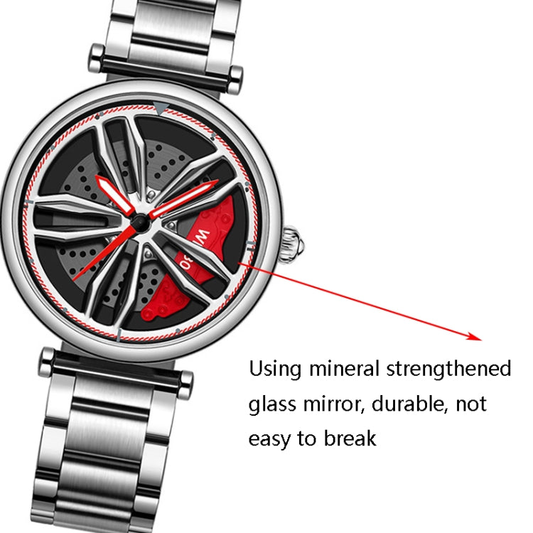 SANDA P1074 Cool Couple Steel Band Quartz Watch Wheel Series Dial Ladies Watch(Silver Red) - Metal Strap Watches by SANDA | Online Shopping South Africa | PMC Jewellery | Buy Now Pay Later Mobicred