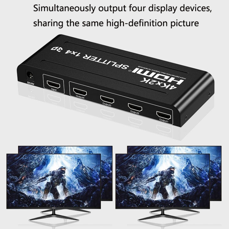 HW-4K104D 1 to 4 4K X 2K Video High-Definition On-Screen HDMI Splitter(EU Plug) - Splitter by PMC Jewellery | Online Shopping South Africa | PMC Jewellery