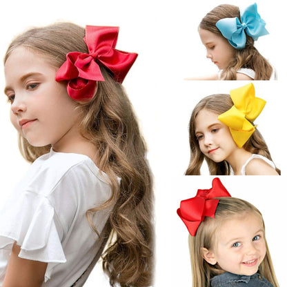 5 PCS 6 Inch Colorful Kids Girls Big Solid Ribbon Hair Bow Clips(5) - Head Bands by PMC Jewellery | Online Shopping South Africa | PMC Jewellery