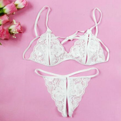 Lady Lotion Open Sexy Lace Three-Point Erotic Lingerie Open Panties Temptation Set(White) - Ladies Underwear by PMC Jewellery | Online Shopping South Africa | PMC Jewellery