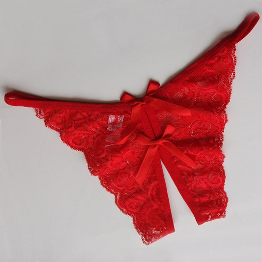 3 PCS Sexy Opening Crotch Panties Flower Lace Briefs Thongs(Red) - Ladies Underwear by PMC Jewellery | Online Shopping South Africa | PMC Jewellery