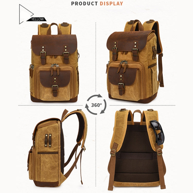 K-86 Casual Shoulder Camera Bag Contrast Waterproof Batik Canvas Single Digital Camera Photo Backpack(Khaki) - Backpack by PMC TechLife | Online Shopping South Africa | PMC TechLife