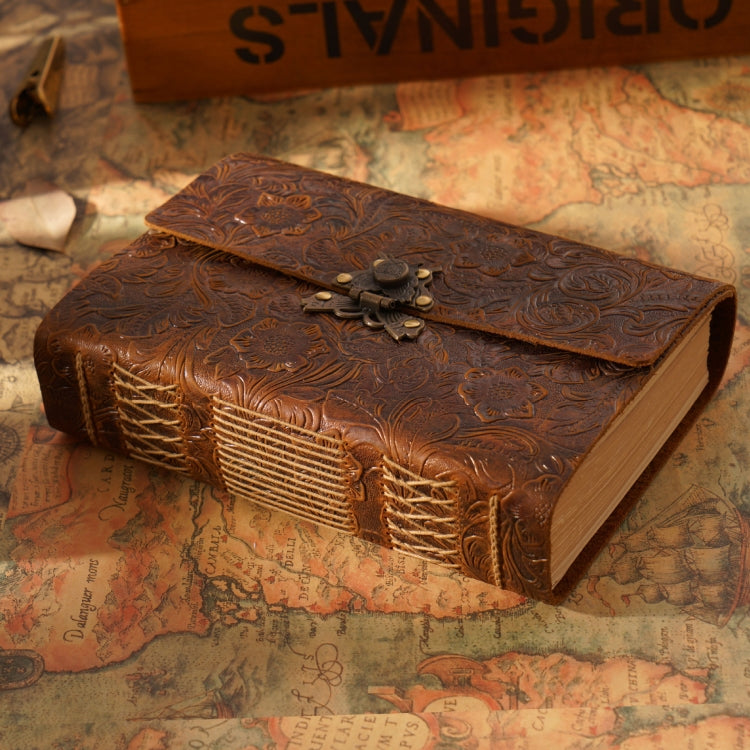 Handmade Sketchbook Cowhide Notebook Retro Notepad Notebook Diary Gift(Carved - Yellow Brown) - Notebooks by PMC TechLife | Online Shopping South Africa | PMC TechLife