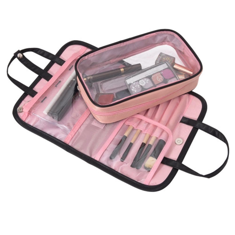 Multifunctional 2 In 1 Cosmetic Bag Portable Large Capacity Transparent Cosmetic Brush Storage Bag Wash Bag(Black + Pink) - Storage Boxes by PMC Jewellery | Online Shopping South Africa | PMC Jewellery