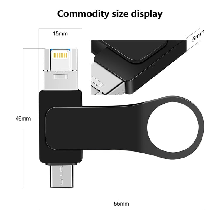 32GB USB 3.0 + 8 Pin + USB-C / Type-C 3 in 1 Mobile Computer Metal U-Disk(Black) - U Disk & Card Reader by PMC Jewellery | Online Shopping South Africa | PMC Jewellery