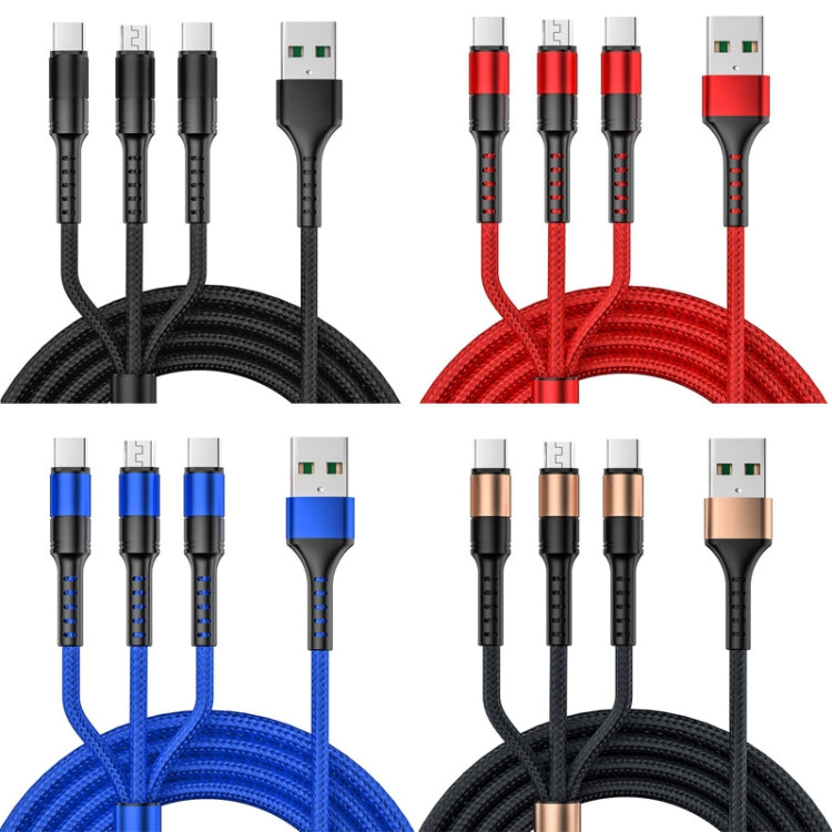 1.25m 3 In 1 USB to Dual Type-C + Micro USB Quick Charging Sync Data Cable, Output: 5A (Blue) - Multifunctional Cable by PMC TechLife | Online Shopping South Africa | PMC TechLife | Buy Now Pay Later Mobicred