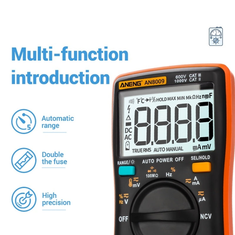 ANENG AN8009 NVC Digital Display Multimeter, Specification: Standard with Cable(Black) - Current & Voltage Tester by ANENG | Online Shopping South Africa | PMC Jewellery | Buy Now Pay Later Mobicred