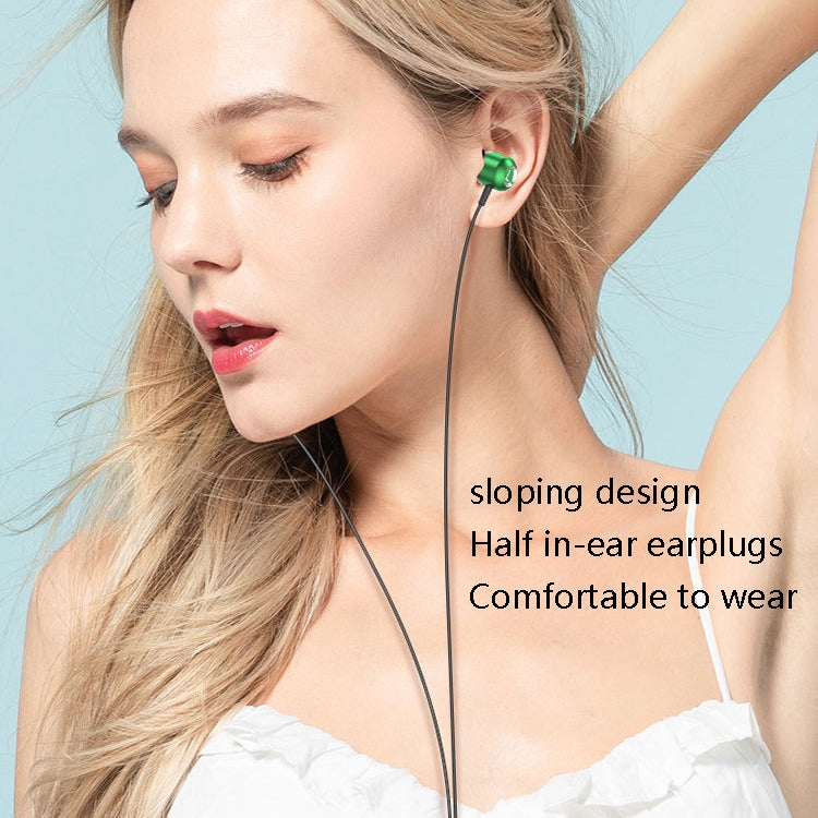 2 PCS TS6000 3.5mm Metal Elbow In-Ear Wired Control Earphone with Mic(Green) - In Ear Wired Earphone by PMC Jewellery | Online Shopping South Africa | PMC Jewellery
