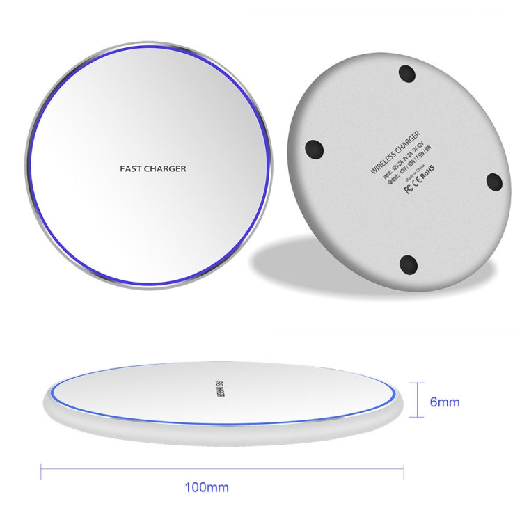 15W Metal Round Wireless Charger Smart Fast Charge(Silver + White Surface) - Wireless Charger by PMC TechLife | Online Shopping South Africa | PMC TechLife