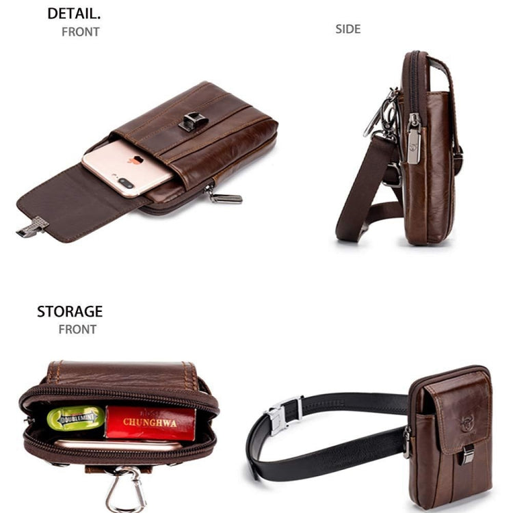 BULL CAPTAIN Multifunctional Leather Mobile Phone Small Waist Bag For Men(Horizontal Brown) - free shipping - PMC TechLife - Order now!