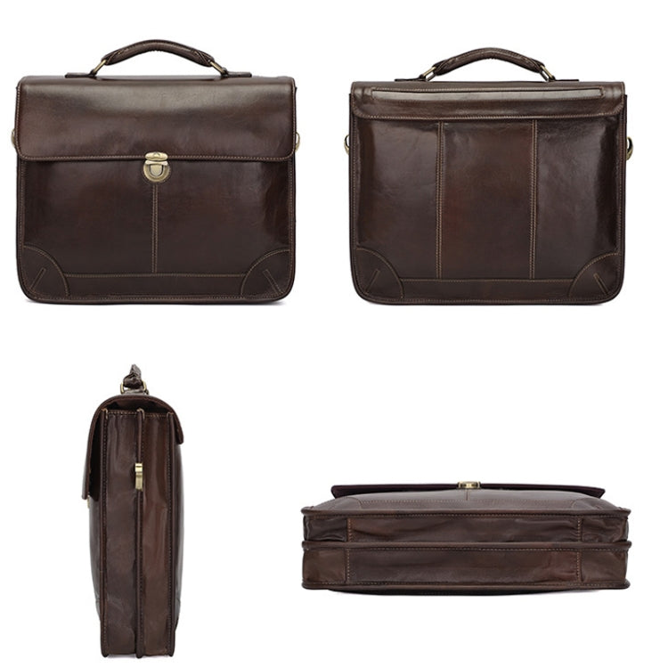 Men Retro Cowhide Leather Briefcase Multifunctional Laptop Bag for 15.6 Inch Computer(Coffee) - free shipping - PMC TechLife - Order now!