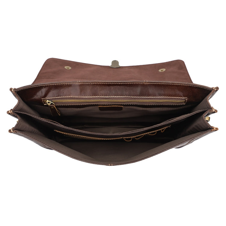 Men Retro Cowhide Leather Briefcase Multifunctional Laptop Bag for 15.6 Inch Computer(Coffee) - free shipping - PMC TechLife - Order now!