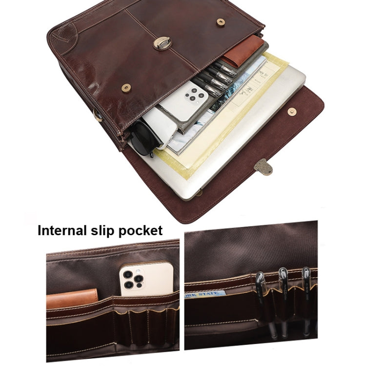 Men Retro Cowhide Leather Briefcase Multifunctional Laptop Bag for 15.6 Inch Computer(Coffee) - free shipping - PMC TechLife - Order now!