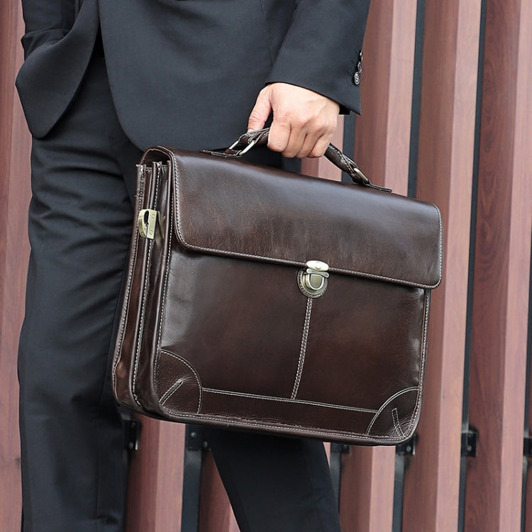 Men Retro Cowhide Leather Briefcase Multifunctional Laptop Bag for 15.6 Inch Computer(Coffee) - 15.6 - 17 inch by J.M.D | Online Shopping South Africa | PMC Jewellery | Buy Now Pay Later Mobicred