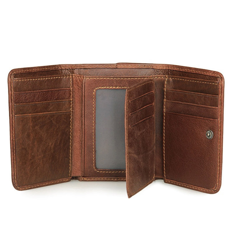 Men Casual Retro RFID Blocking Anti-Scanning Cowhide Leather Short Wallet(Coffee) - Wallets by J.M.D | Online Shopping South Africa | PMC TechLife | Buy Now Pay Later Mobicred