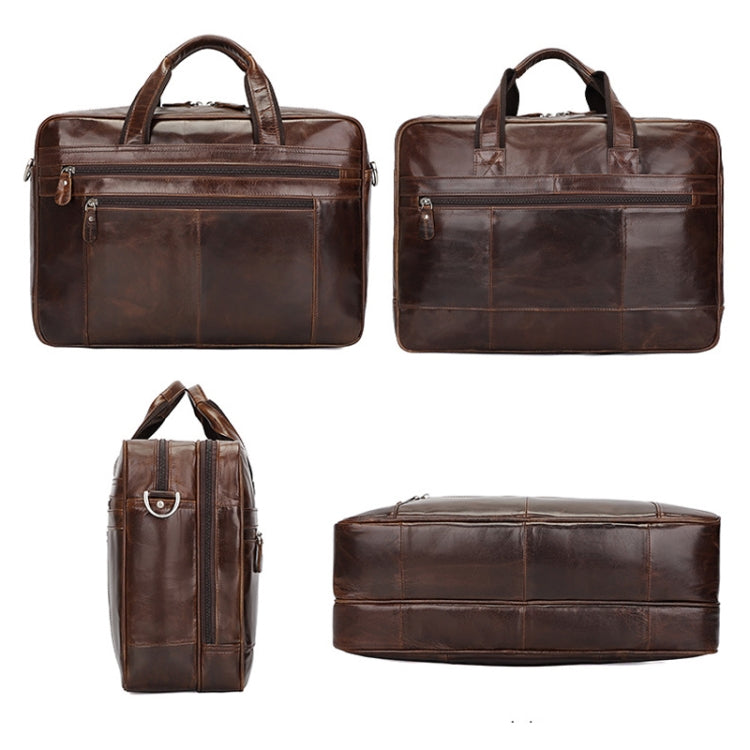 Men Retro Oil Wax Leather Handbag 17 Inch Computer Bag Shoulder Diagonal Briefcase(Brown) - free shipping - PMC TechLife - Order now!