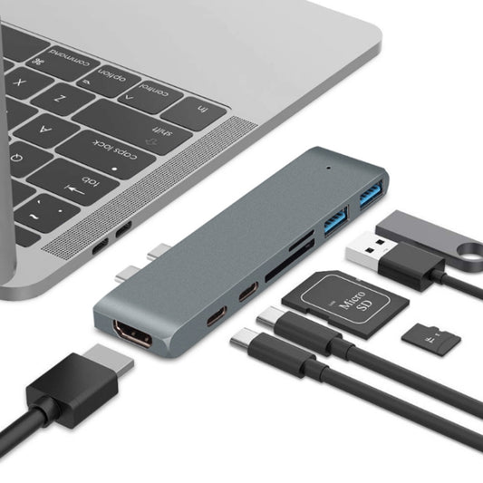 7 In 1 100W USB 3.1 To 20VPD+Card Reader Data+HUB+HDMI 4K Converter(Gray) - USB HUB by PMC Jewellery | Online Shopping South Africa | PMC Jewellery