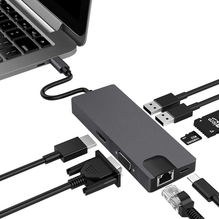8 In 1 Type-C To HDMI+VAG Gigabit RJ45+USB3.0 Docking Station(Gray) - USB HUB by PMC Jewellery | Online Shopping South Africa | PMC Jewellery