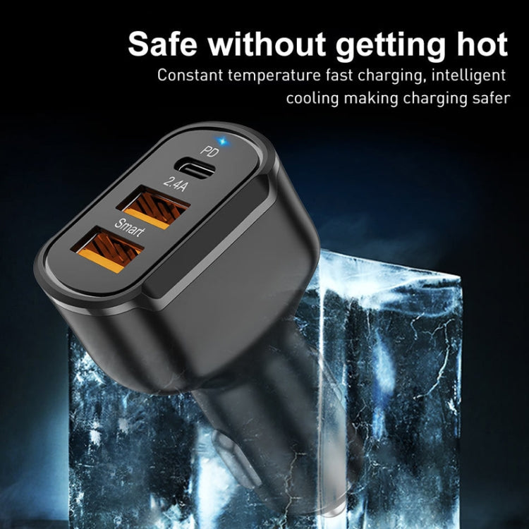 2PCS PD+2.4A Dual USB Car Charger, Style: 3 Ports (White) - Car Charger by PMC Jewellery | Online Shopping South Africa | PMC Jewellery