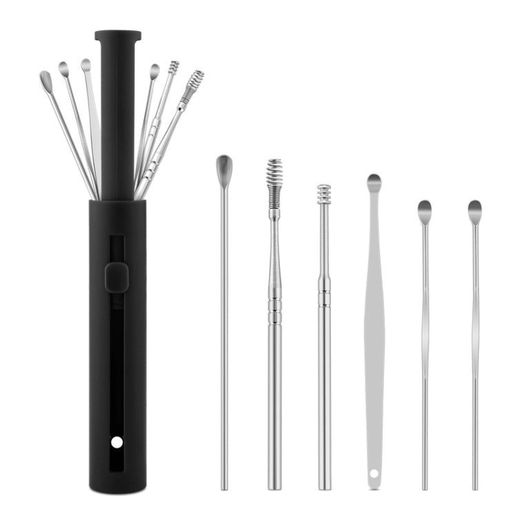 2 Packs Push-Pull Cylinder Storage Ear Scoop Set, Specification: 6 PCS/Set Black - Ear Care Tools by PMC Jewellery | Online Shopping South Africa | PMC Jewellery