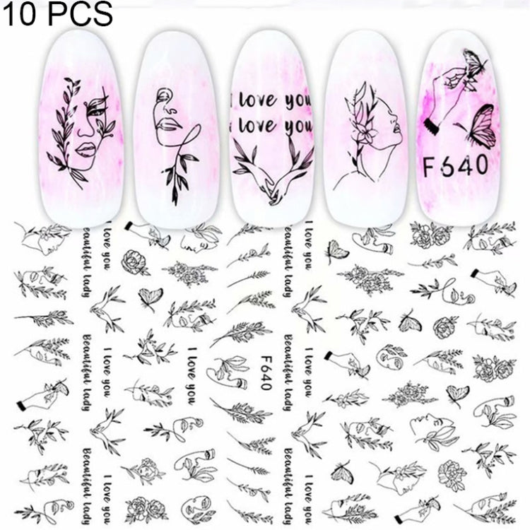 10 PCS Cartoon Heart Letters Comic Character Nail Art Sticker 3D Adhesive Nail Stickers(F640) - Nail Stickers by PMC Jewellery | Online Shopping South Africa | PMC Jewellery