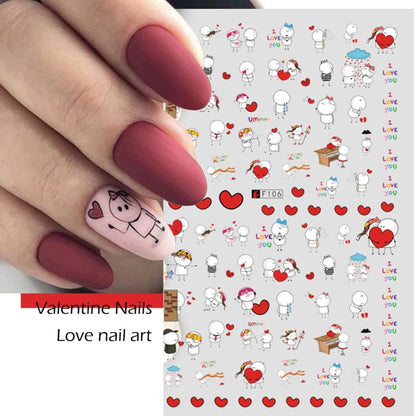 10 PCS Cartoon Heart Letters Comic Character Nail Art Sticker 3D Adhesive Nail Stickers(F640) - Nail Stickers by PMC Jewellery | Online Shopping South Africa | PMC Jewellery