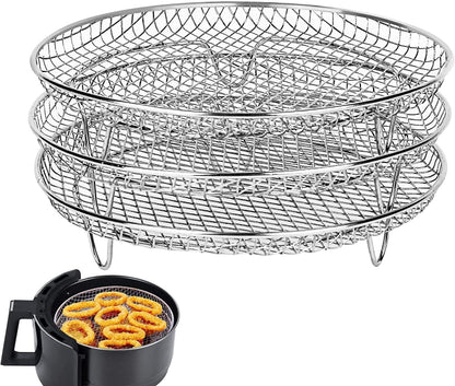 Air Fryer Accessories 8-inch Three Layer Round Grill Steam Rack - Electric Deep Fryers by PMC Jewellery | Online Shopping South Africa | PMC Jewellery