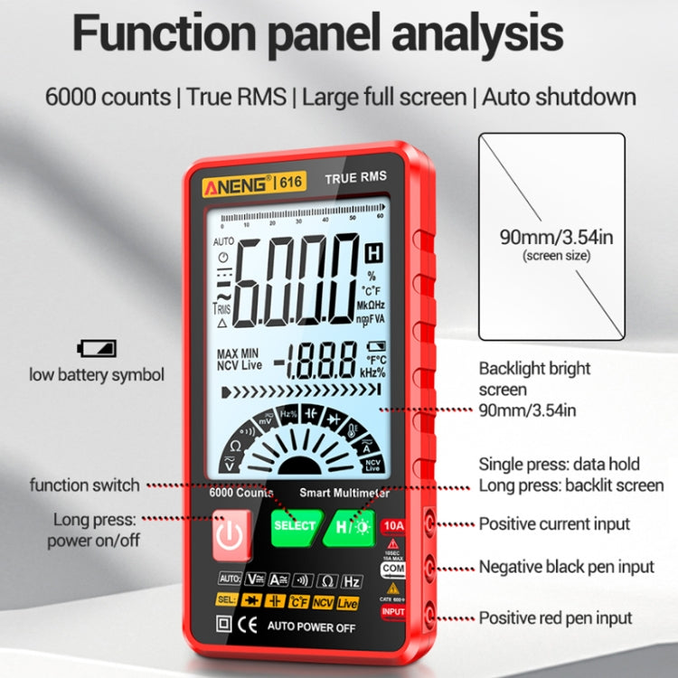 ANENG 616 Automatic High-precision Digital Display Capacitance Multimeter, Color: Black(Color Box) - free shipping - PMC TechLife - Order now!