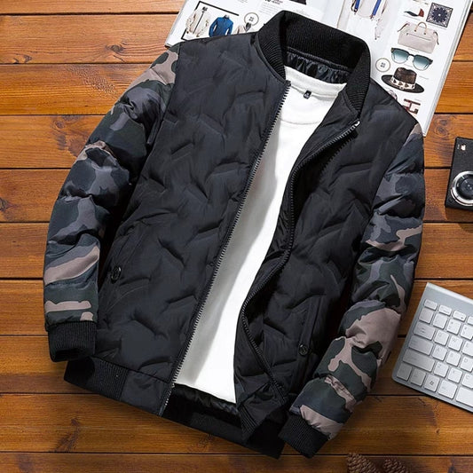 Men Jacket Winter Down Cotton Jacket Camouflage Baseball Jacket, Size: 3XL(Black) - Cardigan by PMC Jewellery | Online Shopping South Africa | PMC Jewellery