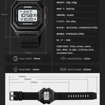 SKMEI 1875 Men Outdoor Electronic Watch Timing Multi-Functional Watch, Style: Silicone Band Black Machine - Silicone Strap Watches by SKMEI | Online Shopping South Africa | PMC Jewellery | Buy Now Pay Later Mobicred