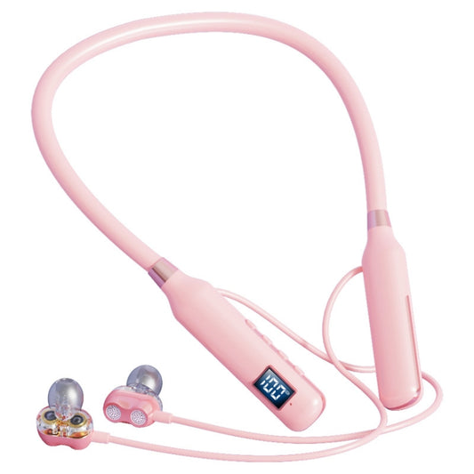 G72 Hanging Neck Card Insertable Digital Display Noise Reduction Wireless Bluetooth Earphone(Pink) - Neck-mounted Earphone by PMC Jewellery | Online Shopping South Africa | PMC Jewellery