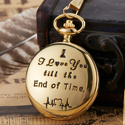 Engraved Vintage Commemorative Quartz Pocket Watch Round Watch, Style: I Love You (Gold) - Necklace Watch Watches by PMC Jewellery | Online Shopping South Africa | PMC Jewellery | Buy Now Pay Later Mobicred