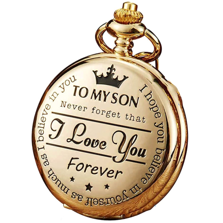 Engraved Vintage Commemorative Quartz Pocket Watch Round Watch, Style: I Love You (Gold) - Necklace Watch Watches by PMC Jewellery | Online Shopping South Africa | PMC Jewellery | Buy Now Pay Later Mobicred