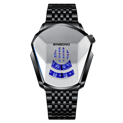 BINBOND Locomotive Concept Steel Belt Watch Men Live Black Technology Watch(Black Steel White Face) - Metal Strap Watches by BINBOND | Online Shopping South Africa | PMC Jewellery | Buy Now Pay Later Mobicred