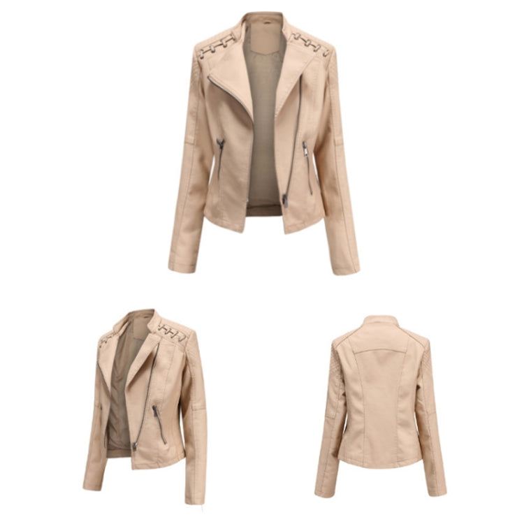 Women Short Leather Jacket Slim Jacket Motorcycle Suit, Size: L(Coffee) - Jacket & Loose Coat by PMC Jewellery | Online Shopping South Africa | PMC Jewellery