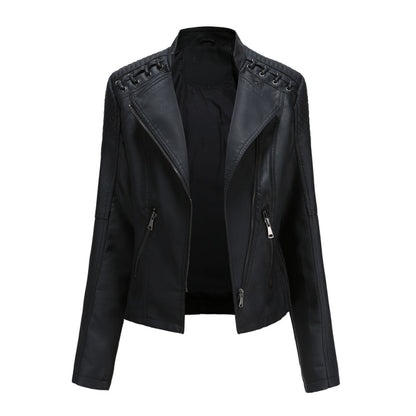 Women Short Leather Jacket Slim Jacket Motorcycle Suit, Size: XL(Black) - Jacket & Loose Coat by PMC Jewellery | Online Shopping South Africa | PMC Jewellery
